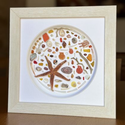 Cuadro decorativo artesanal con elementos marinos recolectados en el mediterraneo